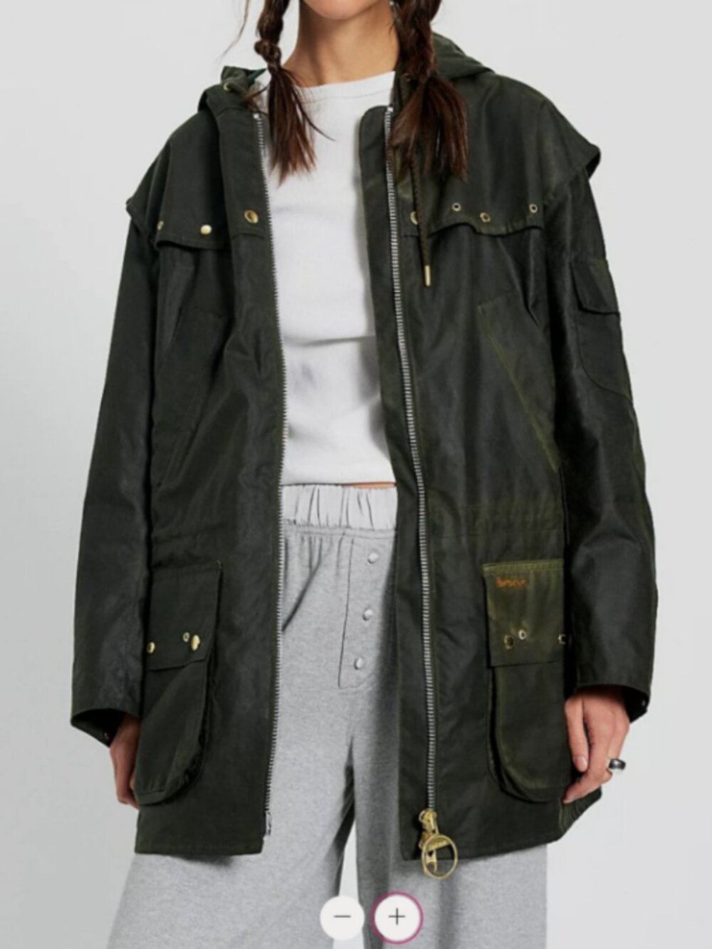Barbour Aberford Hooded Wax Jacket w/ Popper Details MSRP$680 British CHIC